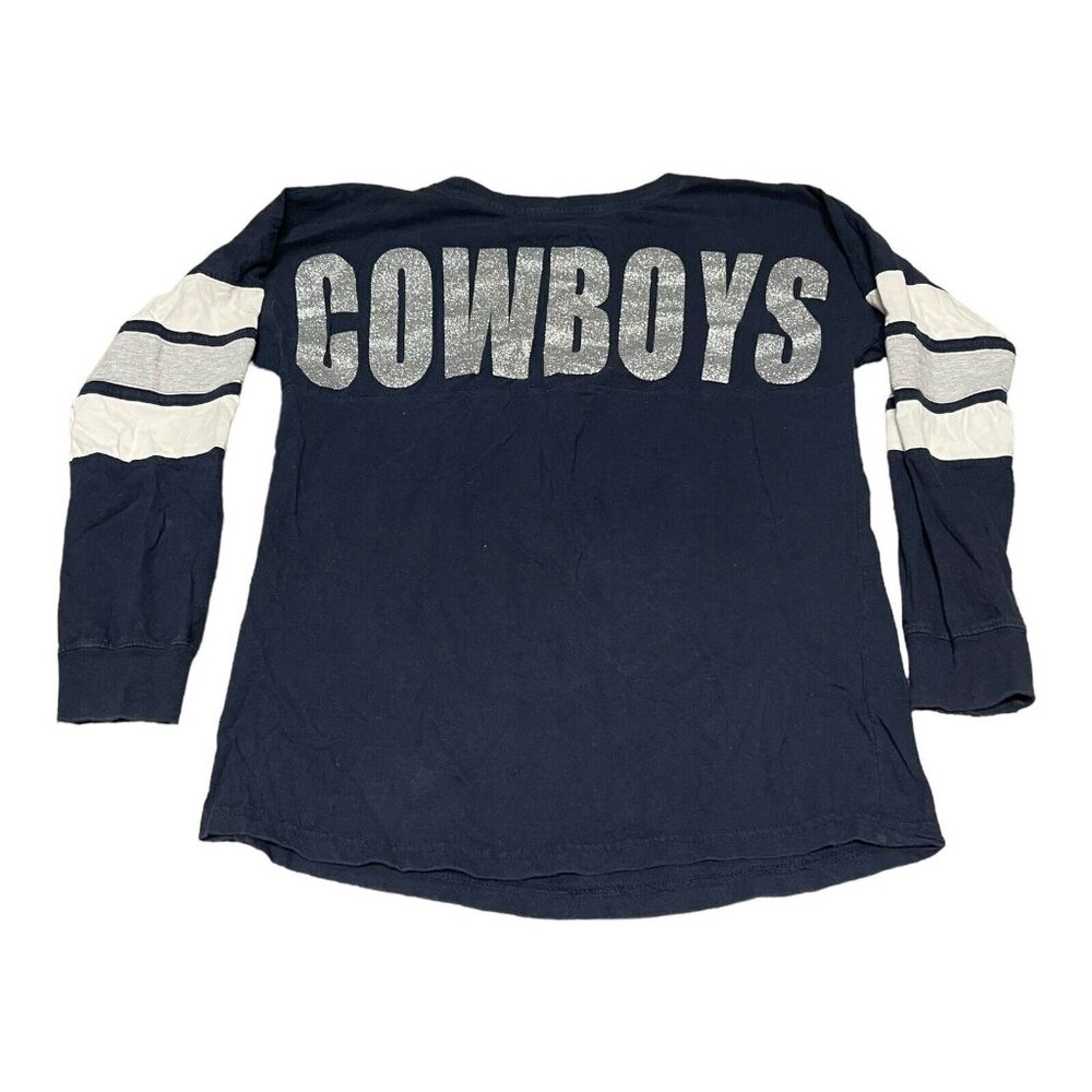 Dallas Cowboys Womens Raglan Glitter Spell Out Long Sleeve Shirt Small NFL Fan